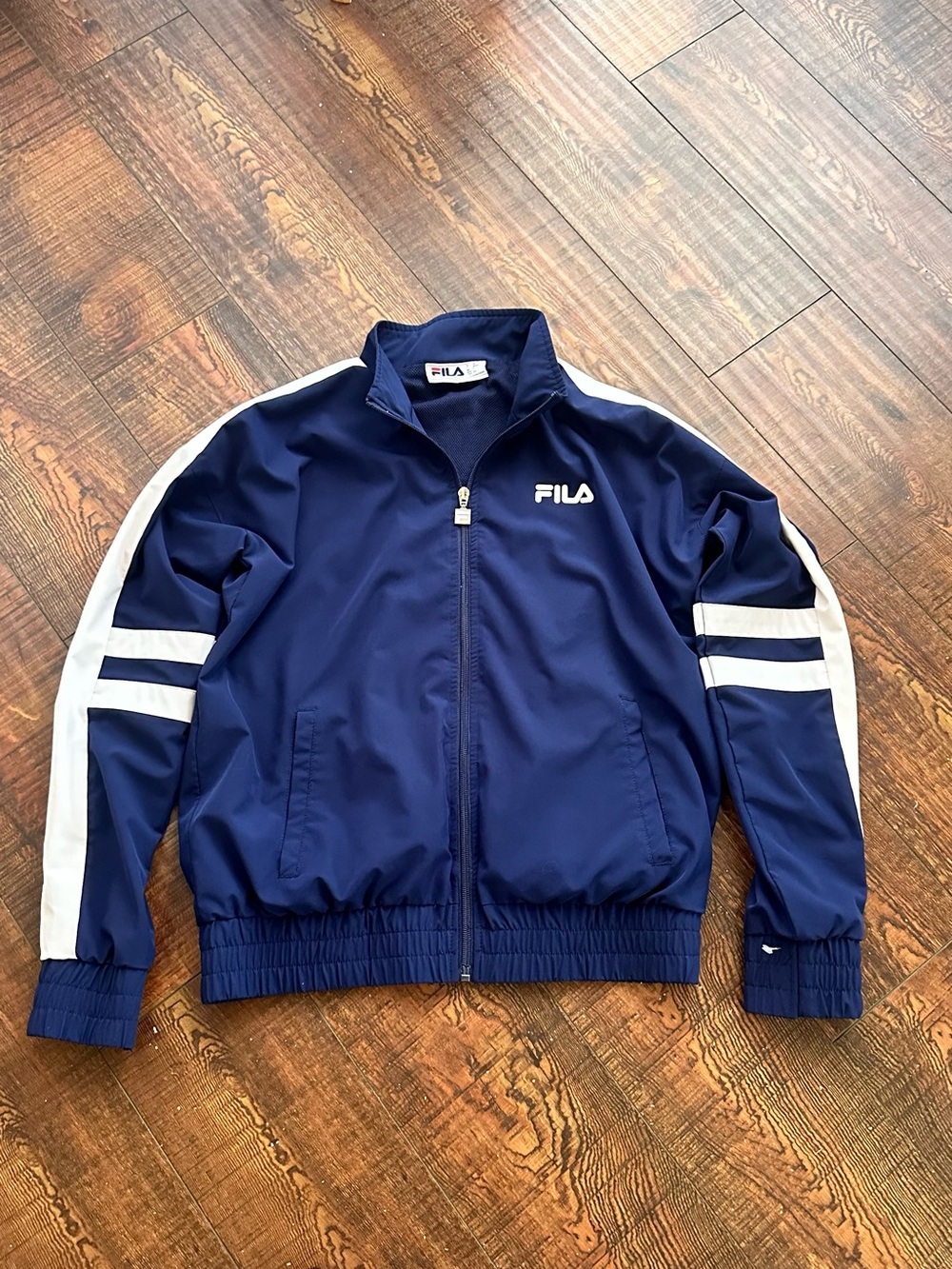 FILA Navy Windbreaker Jacket with White Sleeve Stripes